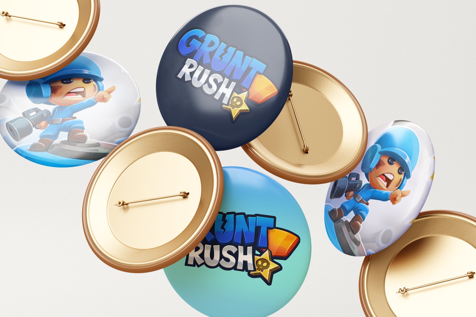 Grunt Rush enamel pin mockup